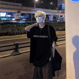 现货黑色简约高级感时尚圆领短袖男款2026夏季潮流百搭宽松半图片