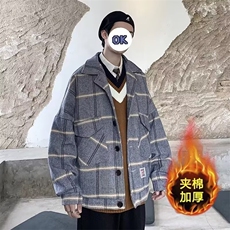 秋冬款加厚呢大衣格子毛呢外套男潮牌痞帅宽松休闲夹棉夹克，男装夹克，星座410-6（原星座1304-1）