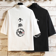 HF59070-P40风汉服男开衫外套七分袖道袍砖墙挂拍，男装民族服装，电商A040A
