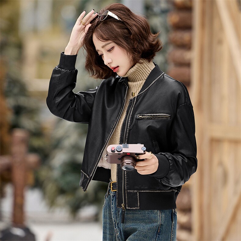 2025年冬季时尚潮流新款现货加绒保暖皮衣外套,女装皮衣,臻衣坊