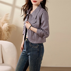 现货宽松蝙蝠袖绿色PU皮衣2024春装新款女装时尚百搭显瘦皮外套女，女装皮衣，潮流依族