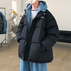 港风ins撞色拼接拼料厚款保暖连帽情侣棉服A071-Y281-P120，男装棉衣，电商A071