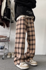 8XL-M特大码加厚毛呢料格子休闲裤宽松直筒长裤子男裤毛呢裤K946，男装休闲裤，电商D206-1