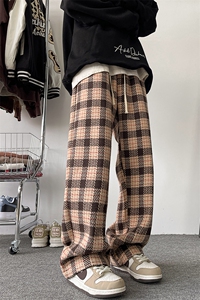 8XL-M 特大码加厚毛呢料格子休闲裤宽松直筒长裤子男裤毛呢裤K946图片