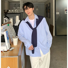 抖音得物品质二开春装美式潮牌披肩条纹长袖衬衫男女休闲宽松衬衣，男装衬衫，电商A486