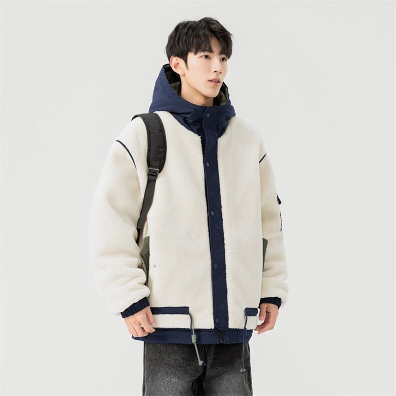 情侣棉服男士加绒加厚拼接工装保暖羊羔毛冬装外套M021-P135，男装棉衣，星座308B-2