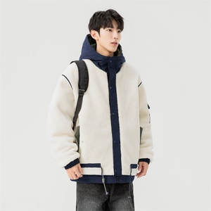 情侣棉服男士加绒加厚拼接工装保暖羊羔毛冬装外套M021-P135图片