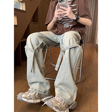 美式绑带工装牛仔裤男M-4XL直播平直P65控88，男装牛仔裤，电商B219B