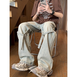 美式绑带工装牛仔裤男 M-4XL 直播平直 P65控88图片