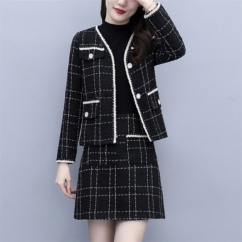 大码秋冬装2021年新款女胖妹妹小香风减龄外套半身裙两件套装图片