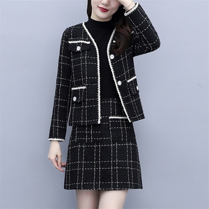 大码秋冬装2021年新款女胖妹妹小香风减龄外套半身裙两件套装图片