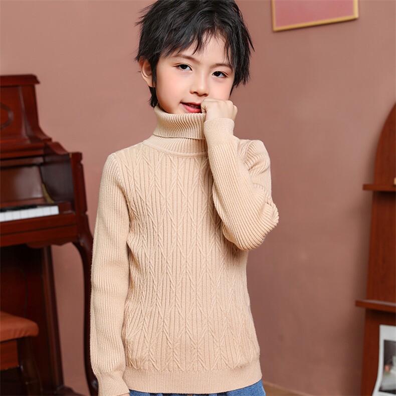 儿童高领麻花毛衣男童秋冬新款加厚保暖针织衫宝宝打底衫上衣潮，童装儿童针织衫，绒颖羊绒