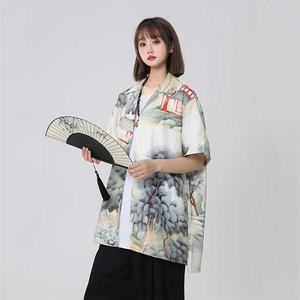 控价59扎染花衬衫水墨印花风衬衫多色宽松短袖衬衫CS890P35图片