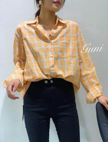 格子薄款衬衣，女装，古泥