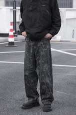 抖音品质美式高街oversize设计感蛇纹迷彩水洗弯刀裤，男装牛仔裤，星座310A-4