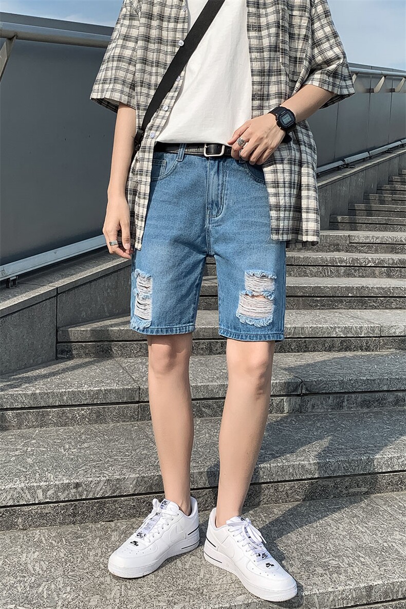 夏季男士牛仔短裤破洞韩版潮流5五分裤潮牌马裤薄款中裤D,男装牛仔裤,电商A318