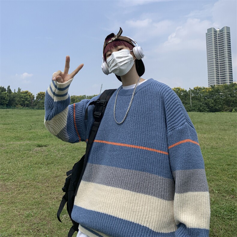针织衫男韩版潮流条纹痞帅2023秋冬季新款ins宽松毛衣W3690-P37,男装针织衫/毛衣,星座412-3