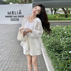 新中式国风刺绣衬衫套装女2025夏季新款防晒盘扣上衣短裤两件套潮，女装套装/套裙，2C088