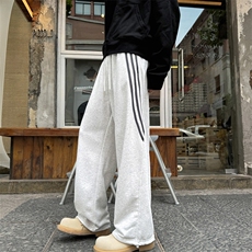 秋冬季美式高街运动拼接三条杠休闲裤阔腿垂感拖地卫裤BK155-p53，男装休闲裤，星座1008