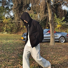美式cleanfit灰色连帽卫衣男秋季复古休闲boxy短款宽松开衫外套，男装夹克，星座1210-1