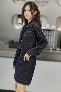 欧货复古设计感牛仔套装裤潮2024秋新款女时髦减龄气质短裙两件套图片