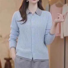 羊毛开衫翻领单排扣长袖纯色2024年秋季针织衫，女装羊毛衫，佑昭祥羊绒