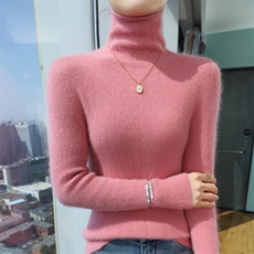 秋冬季新款舒适时尚百搭高翻领貂绒衫，女装针织衫/毛衣，冬贝尔貂绒