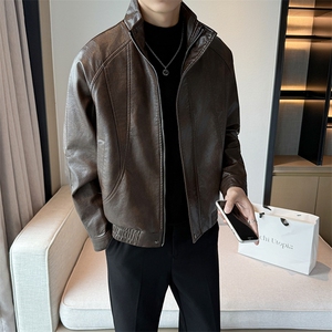 2025秋冬新款老钱风男士加绒皮衣翻领头层牛皮短款风衣PY71--P130图片