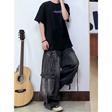 抖音得物210克现货宽松纯棉美式潮牌印花落肩袖纯棉T恤AT21135，男装T恤，电商A443
