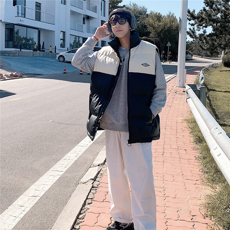 2026秋冬装羽绒棉马甲男加厚拼色立领PU皮坎肩MJ17588/P85杏色2,女装马甲,电商A094