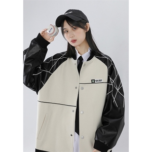 精品秋冬装飞行棒球服男女夹克毛呢拼皮刺绣轻熟JK1701-P115中性A图片