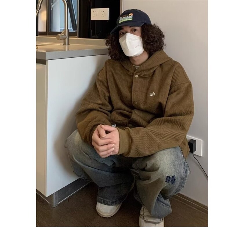 日系复古连帽开衫外套男春秋潮牌宽松情侣刺绣百搭卫衣潮,男装夹克,星座1210-1