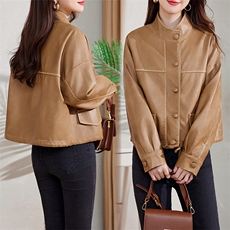 现货B款高级感机车短外套女2024秋季新款宽松显瘦小众设计上衣，女装皮衣，江南女神