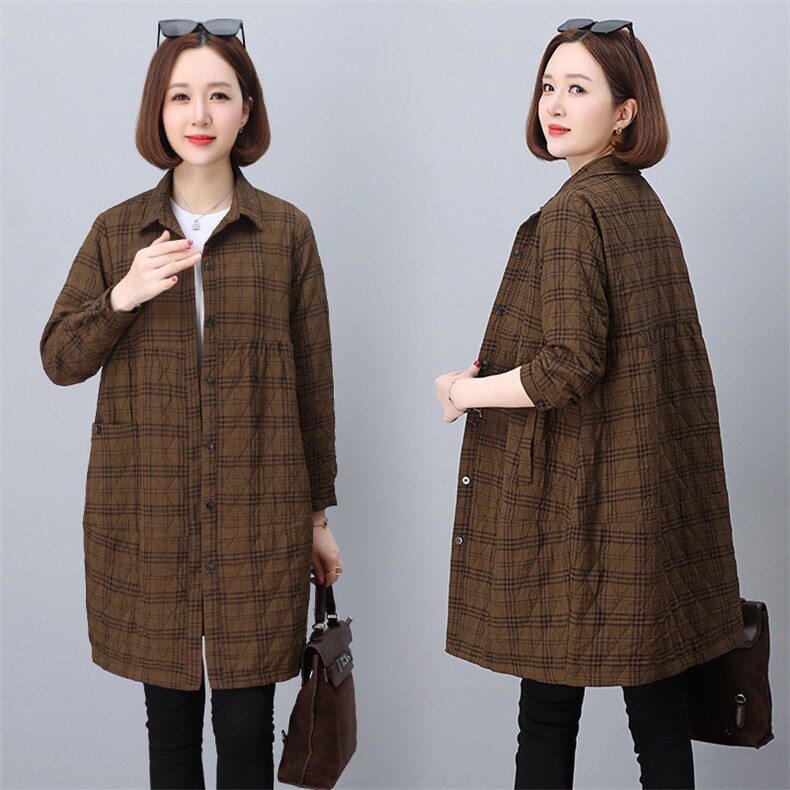 春秋加绒格子衬衫女中长款2021春装加厚上衣中年带绒衬衣休闲外套，女装风衣，玛其路