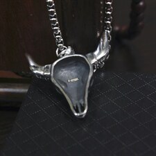 欧美复古非主流男项链钛钢不掉色个性毛衣链山羊头骨吊坠，项链，星座510A-1