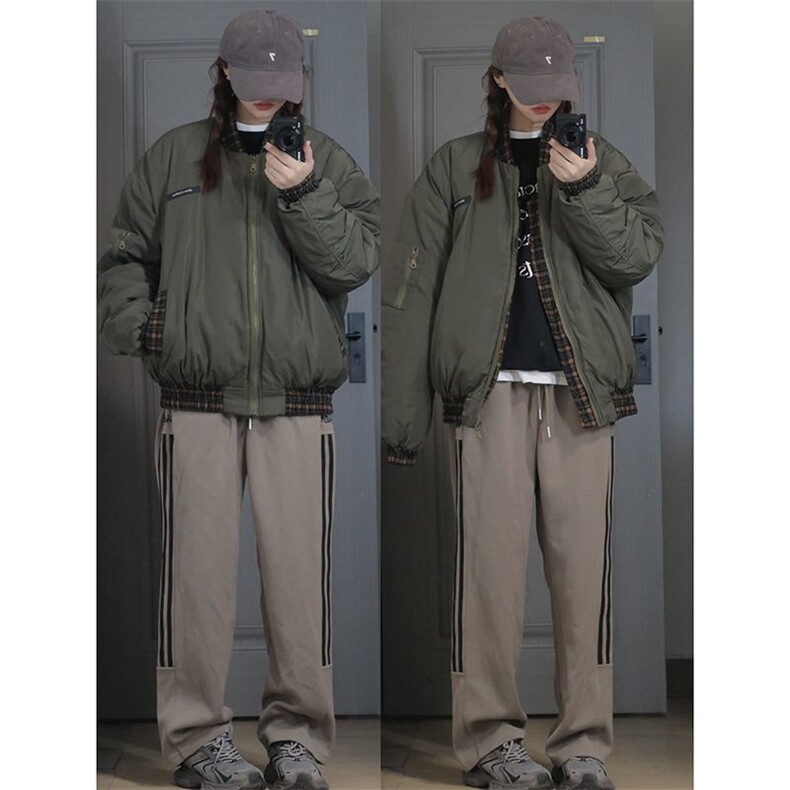 棉服加厚军绿色飞行员夹克男胖子高级感oversize棒球服大码外套,男装夹克,四季星座505