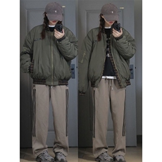 棉服加厚军绿色飞行员夹克男胖子高级感oversize棒球服大码外套，男装夹克，四季星座505