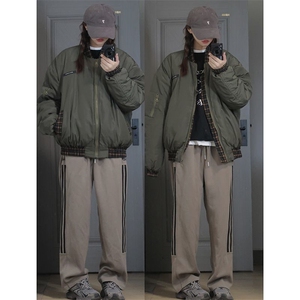 棉服加厚军绿色飞行员夹克男胖子高级感oversize棒球服大码外套图片