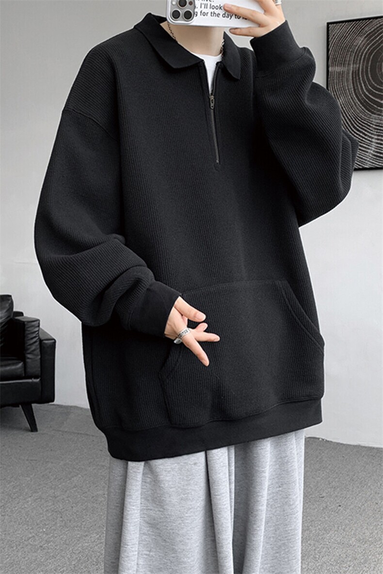 8XL-M春季半开拉链翻领卫衣男潮牌大码套头衫长袖t恤外套WY003,男装T恤,电商B312