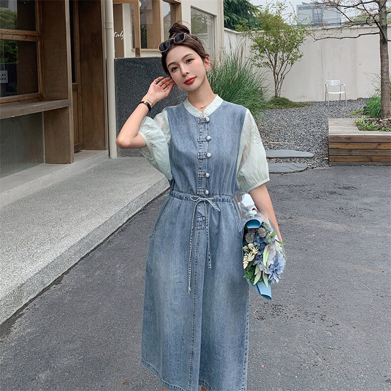 时尚显瘦夏季牛仔连衣裙中长款女气质百搭宽松显高裙子,女装连衣裙,秋水欣儿