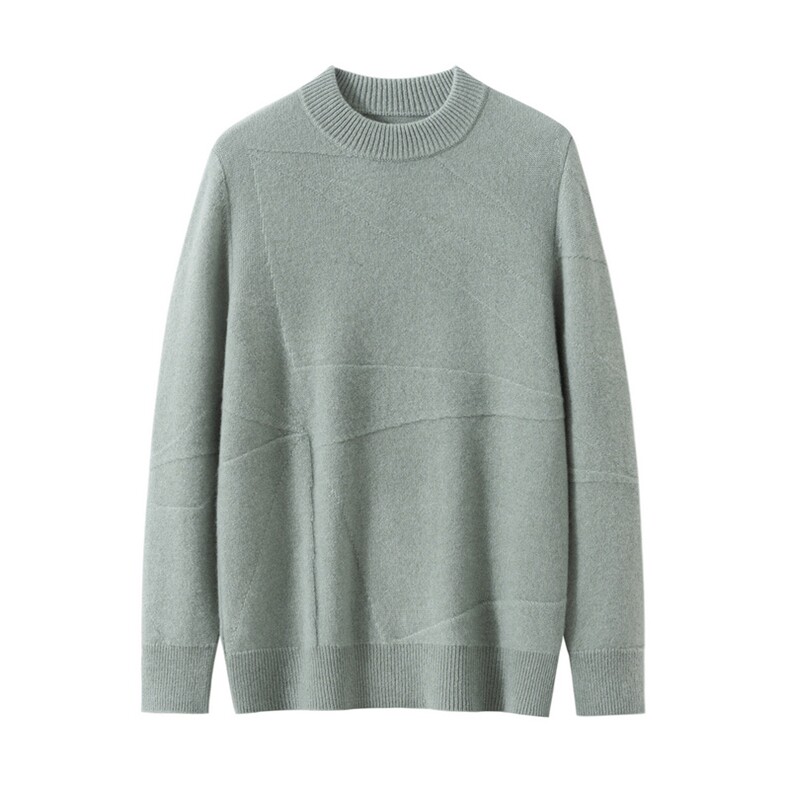2025年秋季圆领时尚百搭通勤简约休闲羊绒男士几何圆领，男装羊绒套衫，朝思纯山羊绒