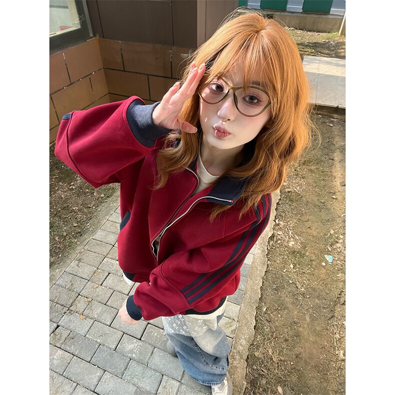 抖音得物高品质美式高街重磅结构设计拼接织带立领卫衣外套CM42,女装短外套,电商A486-1