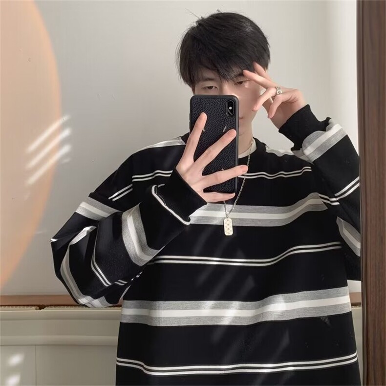 美式街头卫衣春季高街条纹加绒卫衣WA132P50,男装卫衣,星座1116-2
