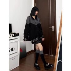 GM255-P63高级感开衫毛衣女秋季新款小众宽松百搭拼接翻领，男装针织衫/毛衣，电商B323A