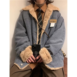 美式复古灯芯绒棉服外套潮牌vintage棉衣男情侣宽松棉袄65571-P70图片