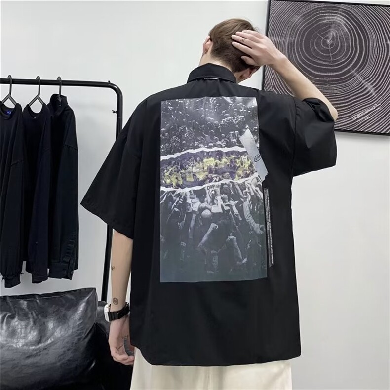 男纯色五分袖潮宽松型青春流行衬衫SC603P32,男装衬衫,星座1116-2