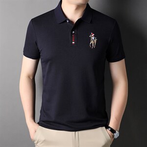 夏季新款男士翻领短袖t恤中年有领男装上衣服休闲POLO衫图片