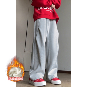 特批P35无差价冬款银狐绒褶皱卫裤男保暖大码拖地长裤K1956J加绒图片