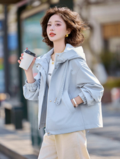 女装官网夏天蓝色短款连帽外套女2025春秋韩系小个子减龄工装，女装短外套，梦懿尔