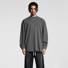 230克重磅精梳纯棉纯色光板平口袖口美式长袖T恤打底衫Y55，男装T恤，电商A486-1